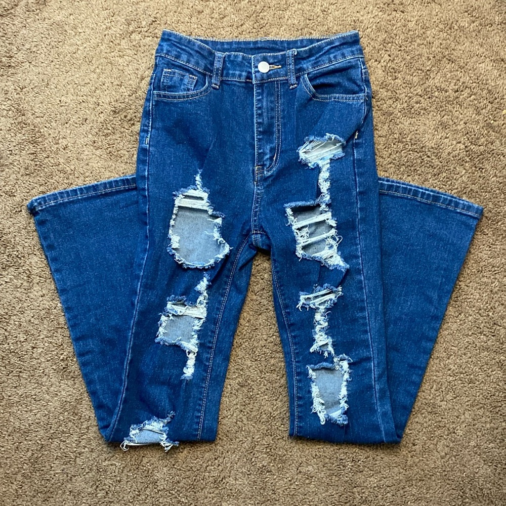 SHEIN: Petite XS Flare Ripped Jeans